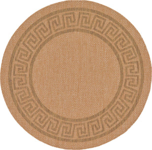 Light Brown 6' 1 x 6' 1 Outdoor Border Round Area Rug Weather Resistant for Patio, Deck, Terrace, Balcony, Porch 100% Polypropylene Classic Bordered Carpet for Sale at Rug Engine