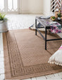 Light Brown 5' 3 x 8' Outdoor Border Rectangle Area Rug Weather Resistant for Patio, Deck, Terrace, Balcony, Porch 100% Polypropylene Classic Bordered Carpet for Sale at Rug Engine