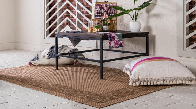 Light Brown 3' 3 x 5' 1 Outdoor Border Rectangle Rug
