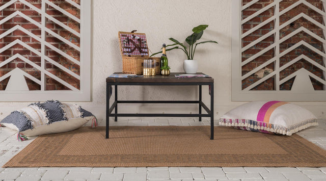 Light Brown 3' 3 x 5' 1 Outdoor Border Rectangle Rug