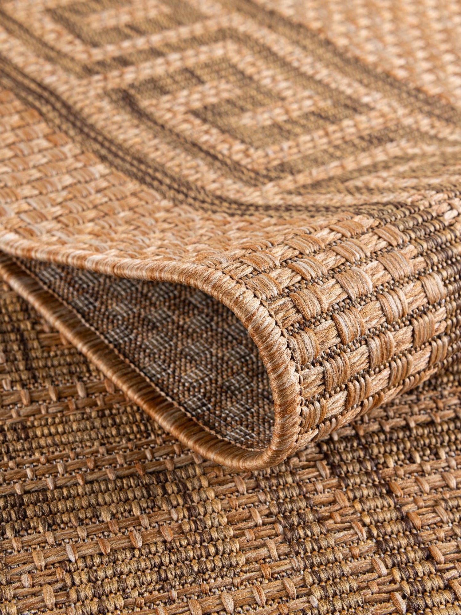 Light Brown 9' x 12' 2 Outdoor Border Rectangle Area Rug Weather Resistant for Patio, Deck, Terrace, Balcony, Porch 100% Polypropylene Classic Bordered Carpet for Sale at Rug Engine