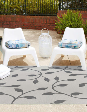 Gray 6' 1 x 6' 1 Outdoor Botanical Square Area Rug Weather Resistant for Patio, Deck, Terrace, Balcony, Porch Polypropylene Garden Floral Tropical Carpet for Sale at Rug Engine