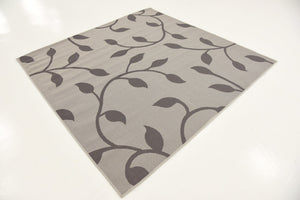 Gray 6' 1 x 6' 1 Outdoor Botanical Square Area Rug Weather Resistant for Patio, Deck, Terrace, Balcony, Porch Polypropylene Garden Floral Tropical Carpet for Sale at Rug Engine