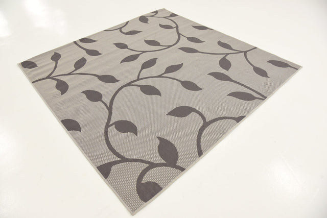 Gray 6' 1 x 6' 1 Outdoor Botanical Square Area Rug Weather Resistant for Patio, Deck, Terrace, Balcony, Porch Polypropylene Garden Floral Tropical Carpet for Sale at Rug Engine