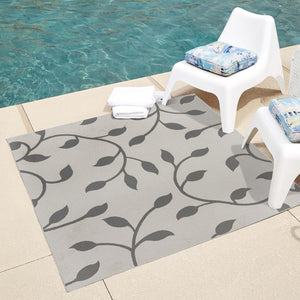 Gray 6' 1 x 6' 1 Outdoor Botanical Square Area Rug Weather Resistant for Patio, Deck, Terrace, Balcony, Porch Polypropylene Garden Floral Tropical Carpet for Sale at Rug Engine