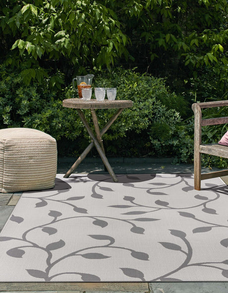 Gray 2' 2 x 3' Outdoor Botanical Rectangle Area Rug Weather Resistant for Patio, Deck, Terrace, Balcony, Porch