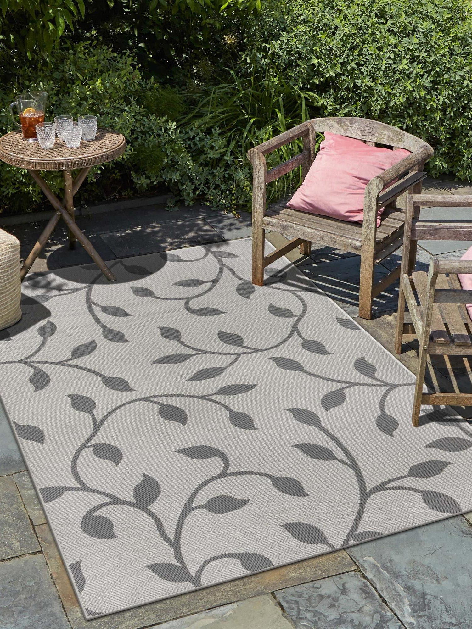 Gray 3' 3 x 5' 1 Outdoor Botanical Rectangle Area Rug Weather Resistant for Patio, Deck, Terrace, Balcony, Porch Polypropylene Garden Floral Tropical Carpet for Sale at Rug Engine