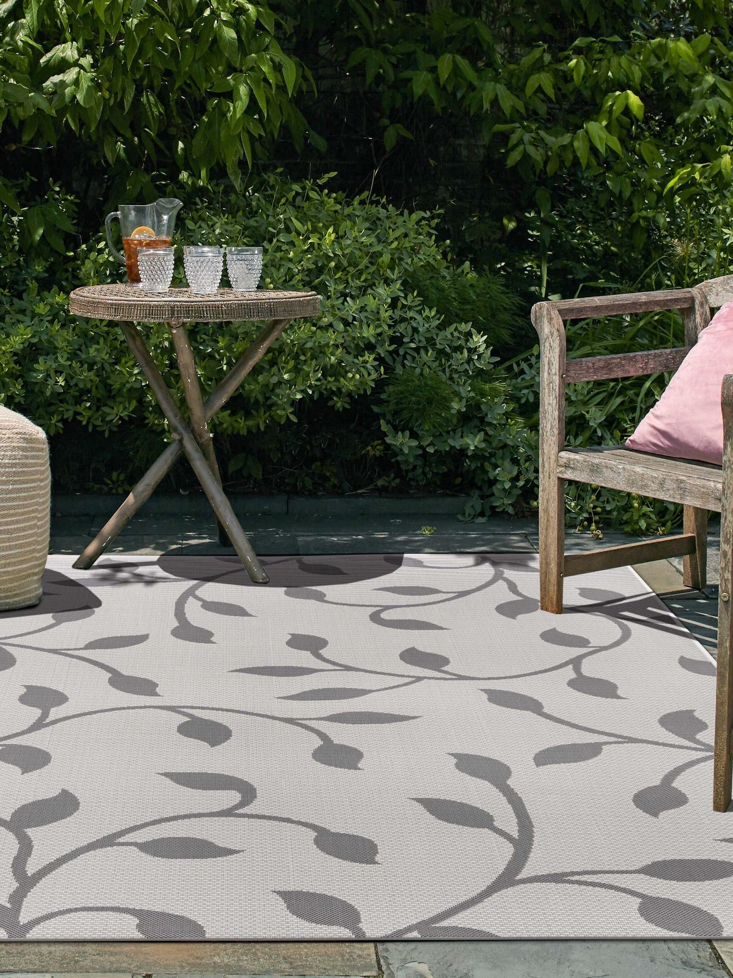 Gray 2' 2 x 3' Outdoor Botanical Rectangle Area Rug Weather Resistant for Patio, Deck, Terrace, Balcony, Porch Polypropylene Garden Floral Tropical Carpet for Sale at Rug Engine