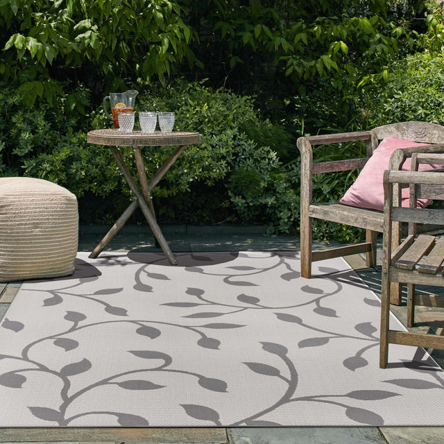 Gray 2' 2 x 3' Outdoor Botanical Rectangle Area Rug Weather Resistant for Patio, Deck, Terrace, Balcony, Porch