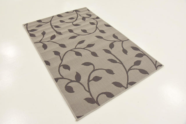 Gray 3' 3 x 5' 1 Outdoor Botanical Rectangle Area Rug Weather Resistant for Patio, Deck, Terrace, Balcony, Porch Polypropylene Garden Floral Tropical Carpet for Sale at Rug Engine