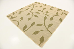Beige 6' 1 x 6' 1 Outdoor Botanical Square Rug