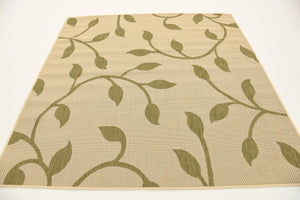 Beige 6' 1 x 6' 1 Outdoor Botanical Square Rug
