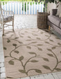 Beige 5' 3 x 8' Outdoor Botanical Rectangle Area Rug Weather Resistant for Patio, Deck, Terrace, Balcony, Porch Polypropylene Garden Floral Tropical Carpet for Sale at Rug Engine