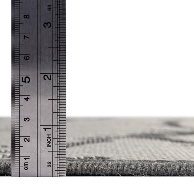 Gray 6' 1 x 6' 1 Outdoor Botanical Square Area Rug Weather Resistant for Patio, Deck, Terrace, Balcony, Porch Polypropylene Garden Floral Tropical Carpet for Sale at Rug Engine