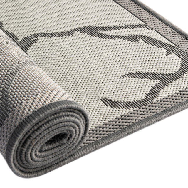 Gray 6' 1 x 6' 1 Outdoor Botanical Square Area Rug Weather Resistant for Patio, Deck, Terrace, Balcony, Porch Polypropylene Garden Floral Tropical Carpet for Sale at Rug Engine