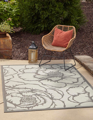 Gray 7' 1 x 10' Outdoor Botanical Rectangle Area Rug Weather Resistant for Patio, Deck, Terrace, Balcony, Porch Polypropylene Garden Floral Tropical Carpet for Sale at Rug Engine