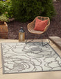 Gray 7' 1 x 10' Outdoor Botanical Rectangle Area Rug Weather Resistant for Patio, Deck, Terrace, Balcony, Porch Polypropylene Garden Floral Tropical Carpet for Sale at Rug Engine