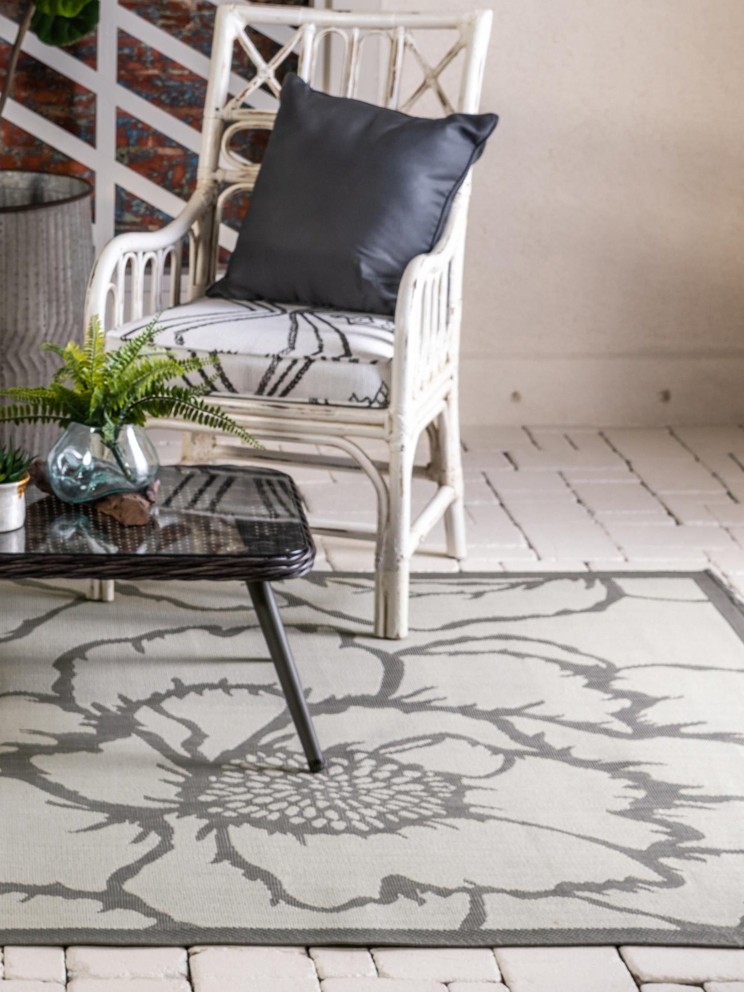 Gray 5' 3 x 8' Outdoor Botanical Rectangle Area Rug Weather Resistant for Patio, Deck, Terrace, Balcony, Porch Polypropylene Garden Floral Tropical Carpet for Sale at Rug Engine