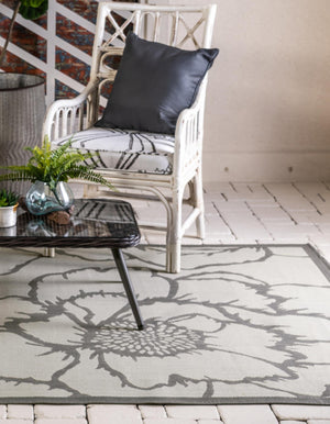 Gray 8' x 11' 4 Outdoor Botanical Rectangle Area Rug Weather Resistant for Patio, Deck, Terrace, Balcony, Porch Polypropylene Garden Floral Tropical Carpet for Sale at Rug Engine