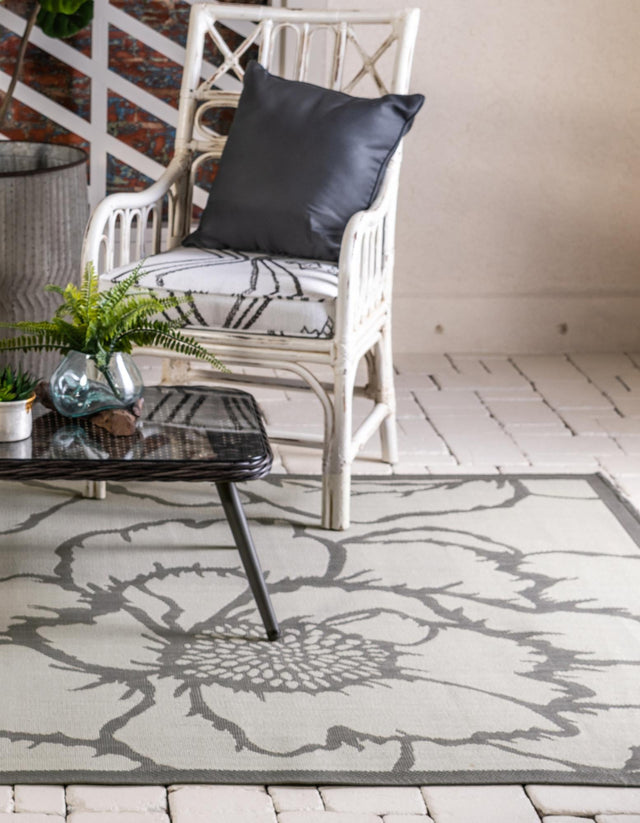 Gray 8' x 11' 4 Outdoor Botanical Rectangle Area Rug Weather Resistant for Patio, Deck, Terrace, Balcony, Porch Polypropylene Garden Floral Tropical Carpet for Sale at Rug Engine