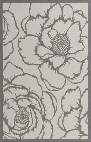 Gray 5' 3 x 8' Outdoor Botanical Rectangle Area Rug Weather Resistant for Patio, Deck, Terrace, Balcony, Porch Polypropylene Garden Floral Tropical Carpet for Sale at Rug Engine