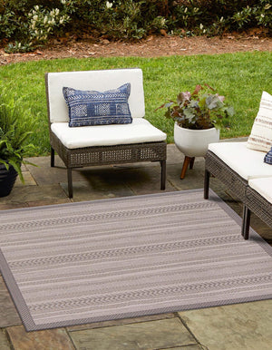 Gray 6' 1 x 6' 1 Outdoor Border Square Area Rug Weather Resistant for Patio, Deck, Terrace, Balcony, Porch 100% Polypropylene Classic Bordered Carpet for Sale at Rug Engine