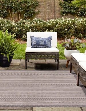 Gray 6' 1 x 6' 1 Outdoor Border Square Area Rug Weather Resistant for Patio, Deck, Terrace, Balcony, Porch 100% Polypropylene Classic Bordered Carpet for Sale at Rug Engine