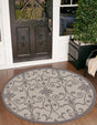 Gray 6' x 6' Outdoor Botanical Round Rug