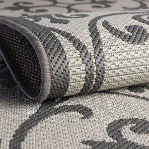 Gray 6' x 6' Outdoor Botanical Round Rug