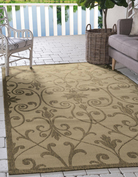 Brown 7' 1 x 10' Outdoor Botanical Rectangle Rug