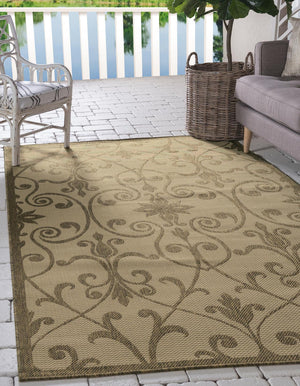 Brown 8' x 11' 4 Outdoor Botanical Rectangle Area Rug Weather Resistant for Patio, Deck, Terrace, Balcony, Porch Polypropylene Garden Floral Tropical Carpet for Sale at Rug Engine