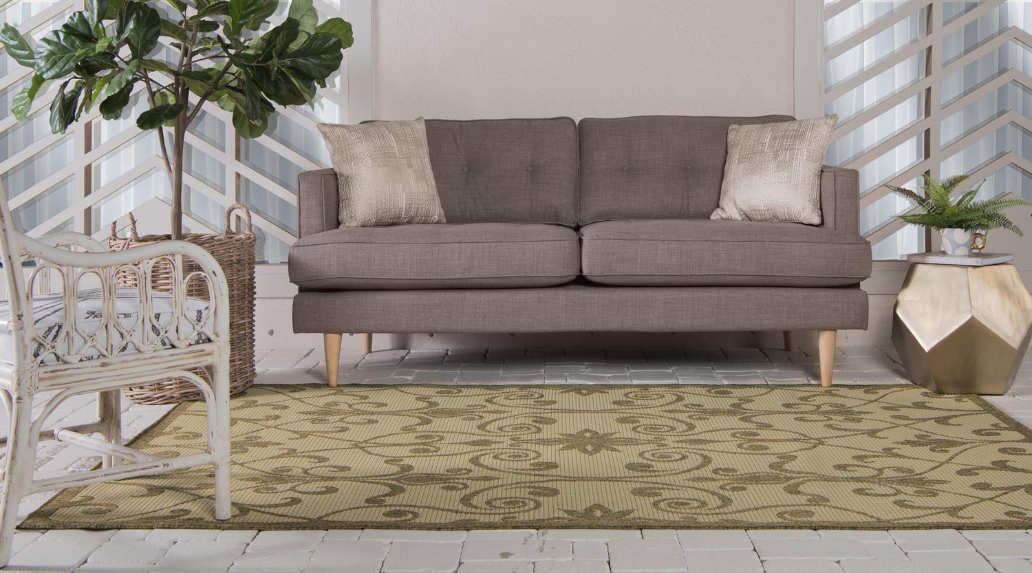 Brown 7' 1 x 10' Outdoor Botanical Rectangle Area Rug Weather Resistant for Patio, Deck, Terrace, Balcony, Porch Polypropylene Garden Floral Tropical Carpet for Sale at Rug Engine