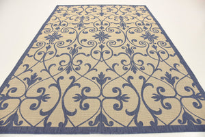 Blue 7' 1 x 10' Outdoor Botanical Rectangle Rug