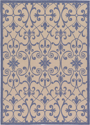 Blue 7' 1 x 10' Outdoor Botanical Rectangle Rug