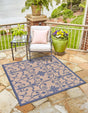 Blue 6' 1 x 6' 1 Outdoor Botanical Square Rug