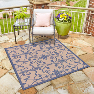 Blue 6' 1 x 6' 1 Outdoor Botanical Square Rug