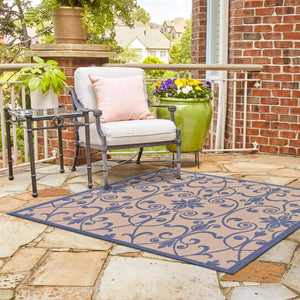 Blue 6' 1 x 6' 1 Outdoor Botanical Square Rug