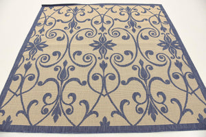 Blue 6' 1 x 6' 1 Outdoor Botanical Square Rug