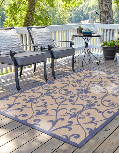 Blue 2' 2 x 3' 1 Outdoor Botanical Rectangle Rug