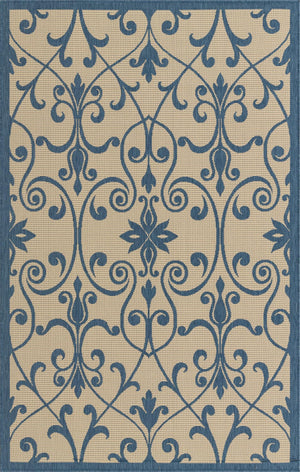 Blue 5' 3 x 8' Outdoor Botanical Rectangle Rug