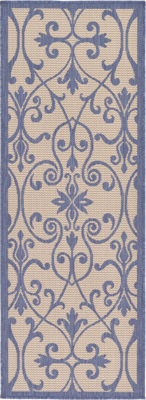 Blue 2' 2 x 6' 1 Outdoor Botanical Runner Rug