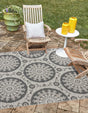 Gray 6' 1 x 6' 1 Outdoor Botanical Square Rug