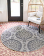 Gray 6' 1 x 6' 1 Outdoor Botanical Round Rug