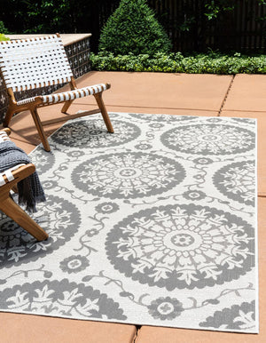 Gray 7' 1 x 10' Outdoor Botanical Rectangle Rug