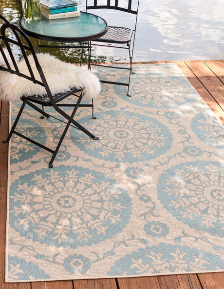 Aqua 2' 2 x 3' 1 Outdoor Botanical Rectangle Rug