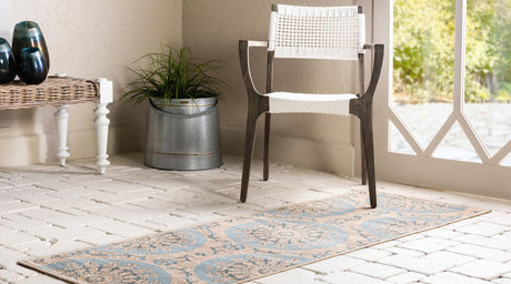 Aqua 2' 2 x 6' 1 Outdoor Botanical Runner Rug