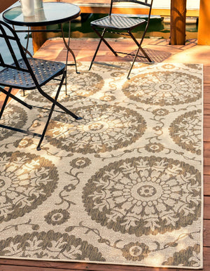 Brown 6' x 9' Outdoor Botanical Rectangle Area Rug Weather Resistant for Patio, Deck, Terrace, Balcony, Porch Polypropylene Garden Floral Tropical Carpet for Sale at Rug Engine