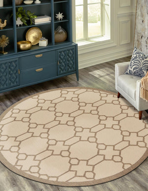 Beige 6' 1 x 6' 1 Outdoor Trellis Round Rug