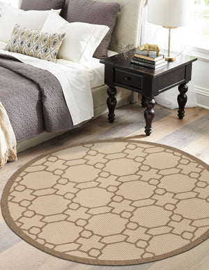 Beige 6' 1 x 6' 1 Outdoor Trellis Round Rug