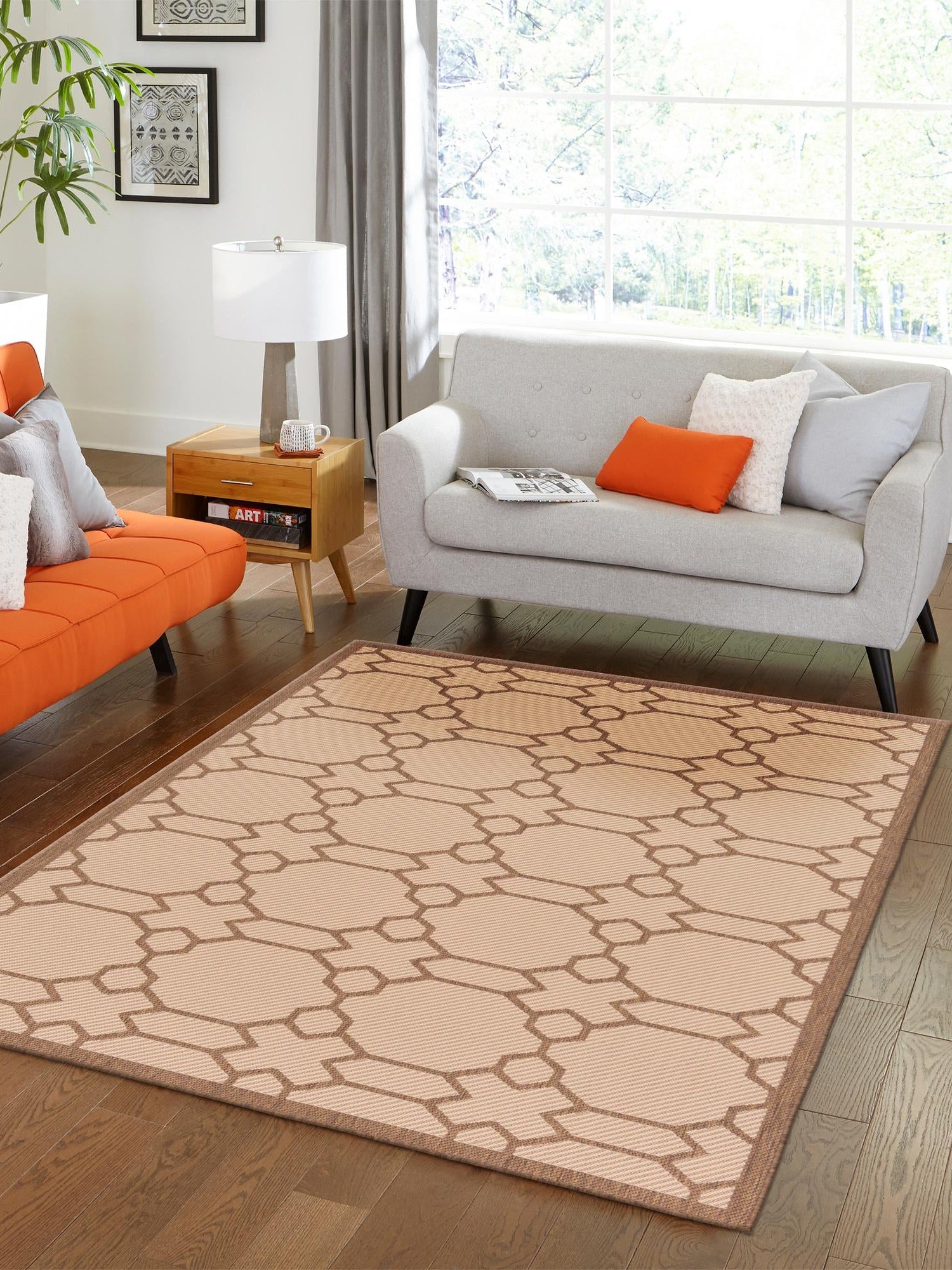 Beige 5' 3 x 8' Outdoor Trellis Rectangle Area Rug Weather Resistant for Patio, Deck, Terrace, Balcony, Porch Geometric Design Water Safe Outside Carpet for Sale at Rug Engine